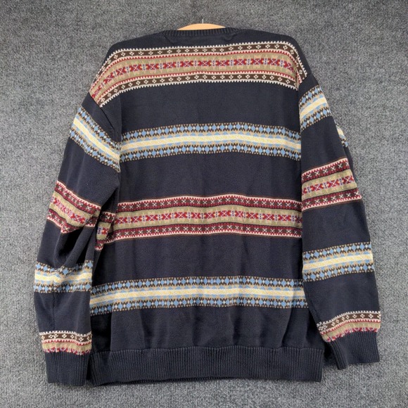 Tommy Hilfiger Golf Men's Pullover Sweater Blue Large Fair Isle Striped V-Neck - Picture 6 of 12